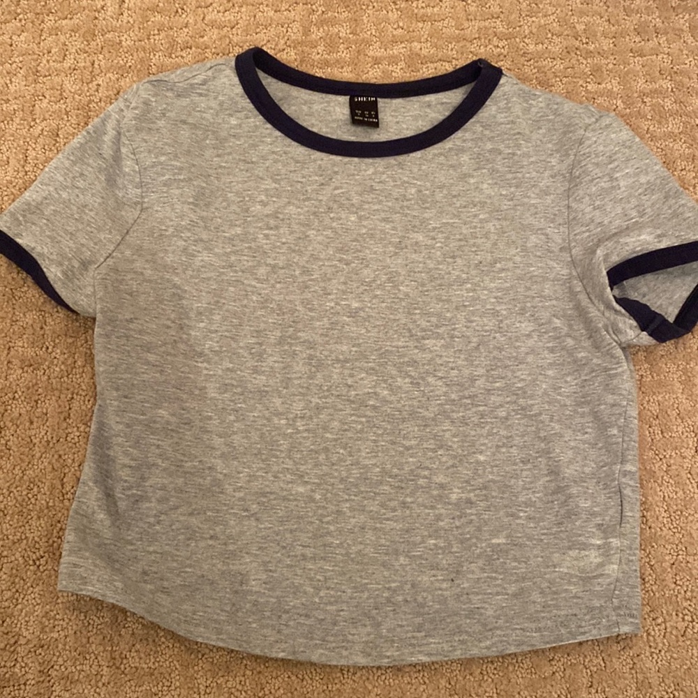 SHEIN-crop grey and navy short sleeve